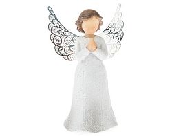 Dekoračná soška Anjel modliaci sa 12 cm, biely%