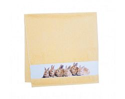 Detský uterák 50x100 cm, motív králiky, žltý%